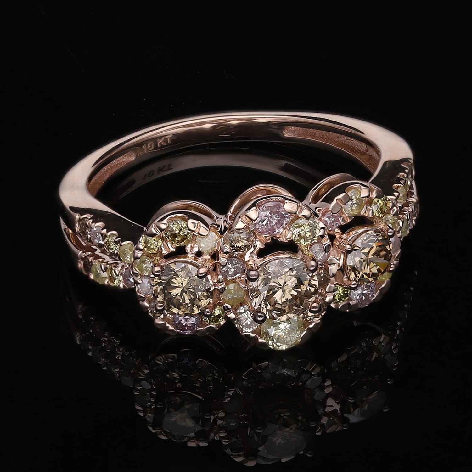 10K Rose Gold Certified Argyle Champagne and Natural Multi Colour Diamond Ring 1.00 Ct.