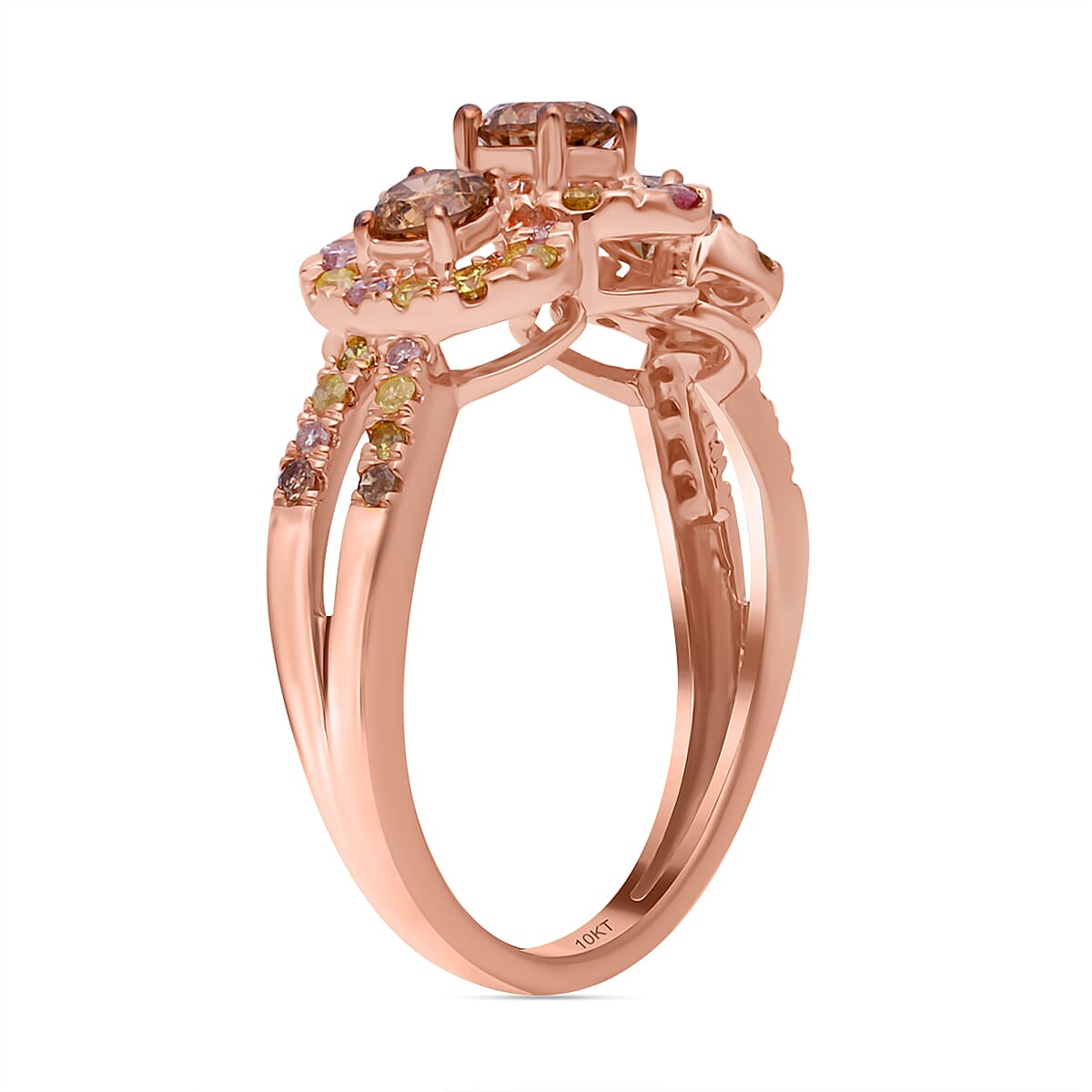 10K Rose Gold Certified Argyle Champagne and Natural Multi Colour Diamond Ring 1.00 Ct.