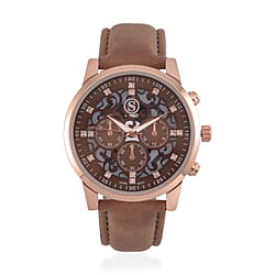 STRADA Multifunction Japanese Movement Crystal Studded 35mm Green Gradient Hollow Literal Dial Gold Overlay Casing With Green Leatherette Strap