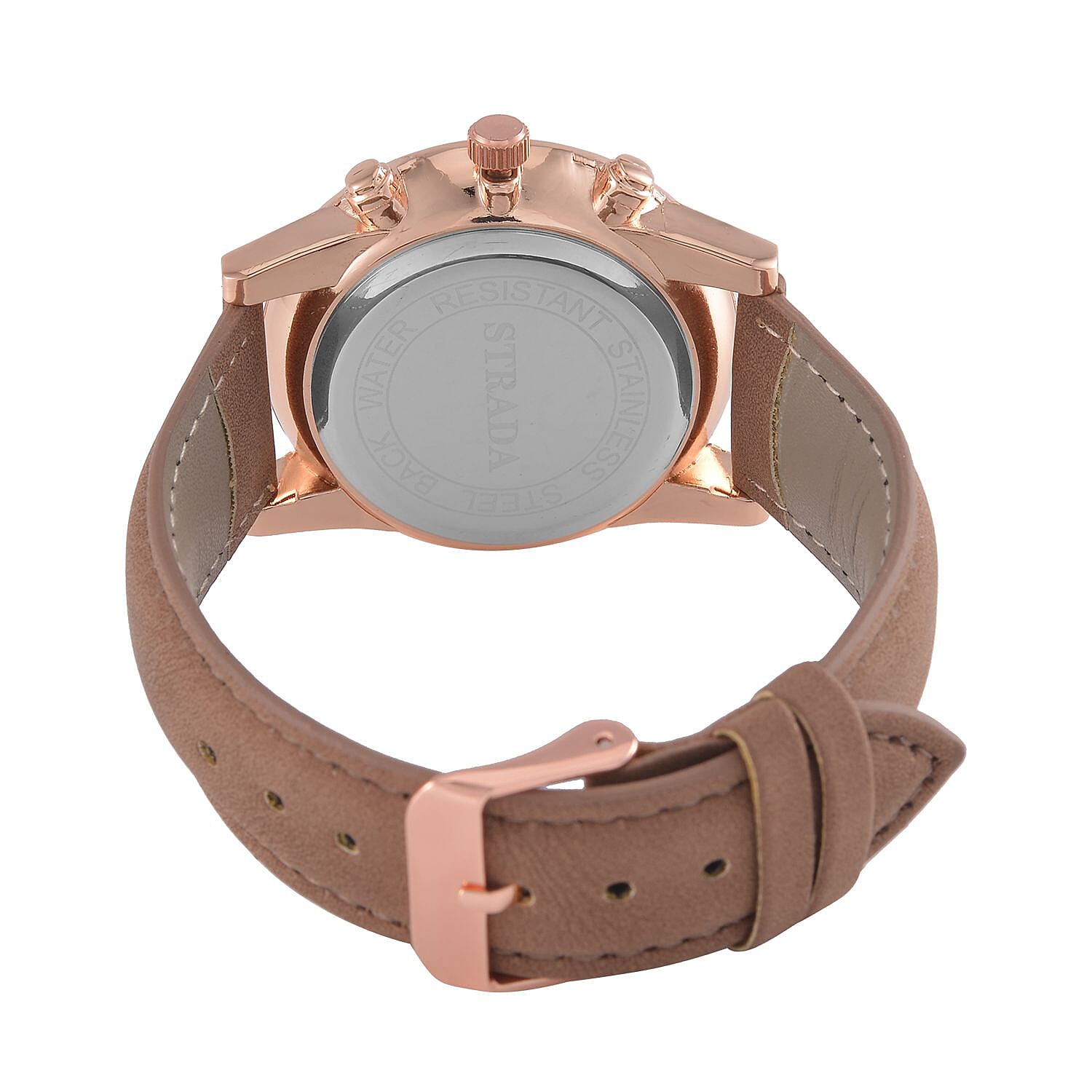 STRADA Multifunction Japanese Movement Crystal Studded 35mm Brown Gradient Hollow Literal Dial Rose Gold Overlay Casing With Brown Leatherette Strap