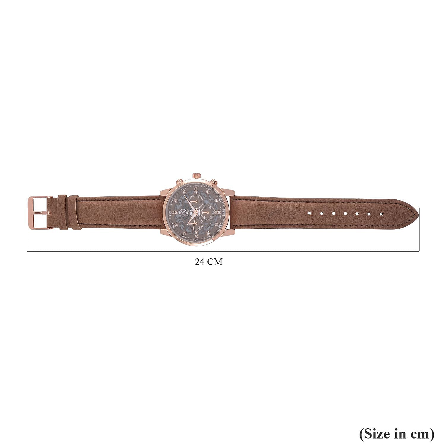 STRADA Multifunction Japanese Movement Crystal Studded 35mm Brown Gradient Hollow Literal Dial Rose Gold Overlay Casing With Brown Leatherette Strap