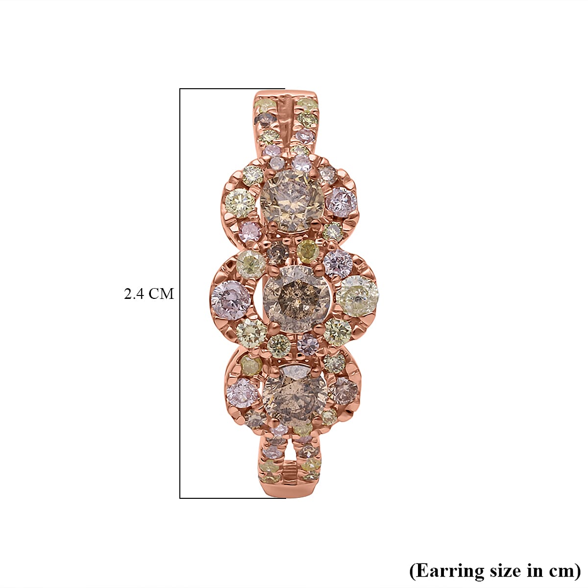 9K Rose Gold SGL Certified Argyle Champagne and Natural Multi Colour Diamond Earrings 2.17 Ct.