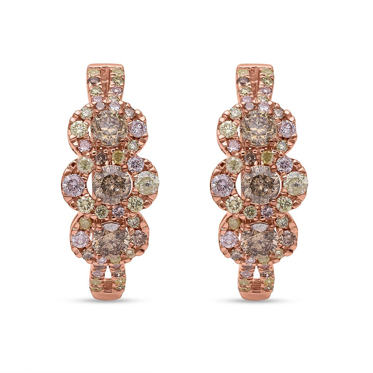 9K Rose Gold SGL Certified Argyle Champagne and Natural Multi Colour Diamond Earrings 2.17 Ct.