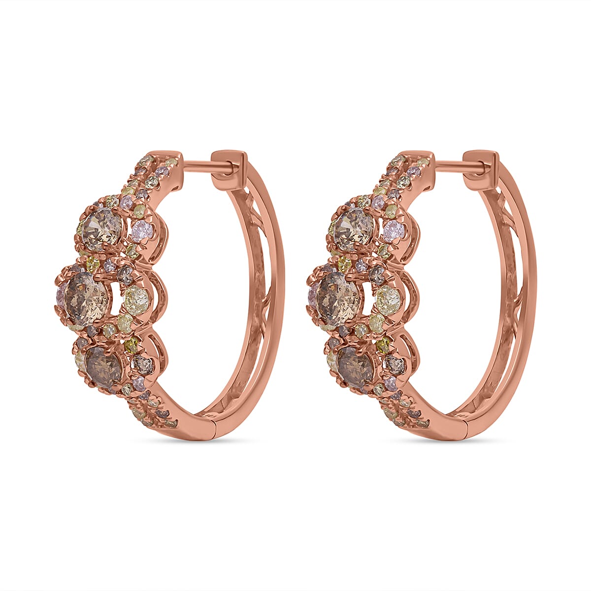 9K Rose Gold SGL Certified Argyle Champagne and Natural Multi Colour Diamond Earrings 2.17 Ct.