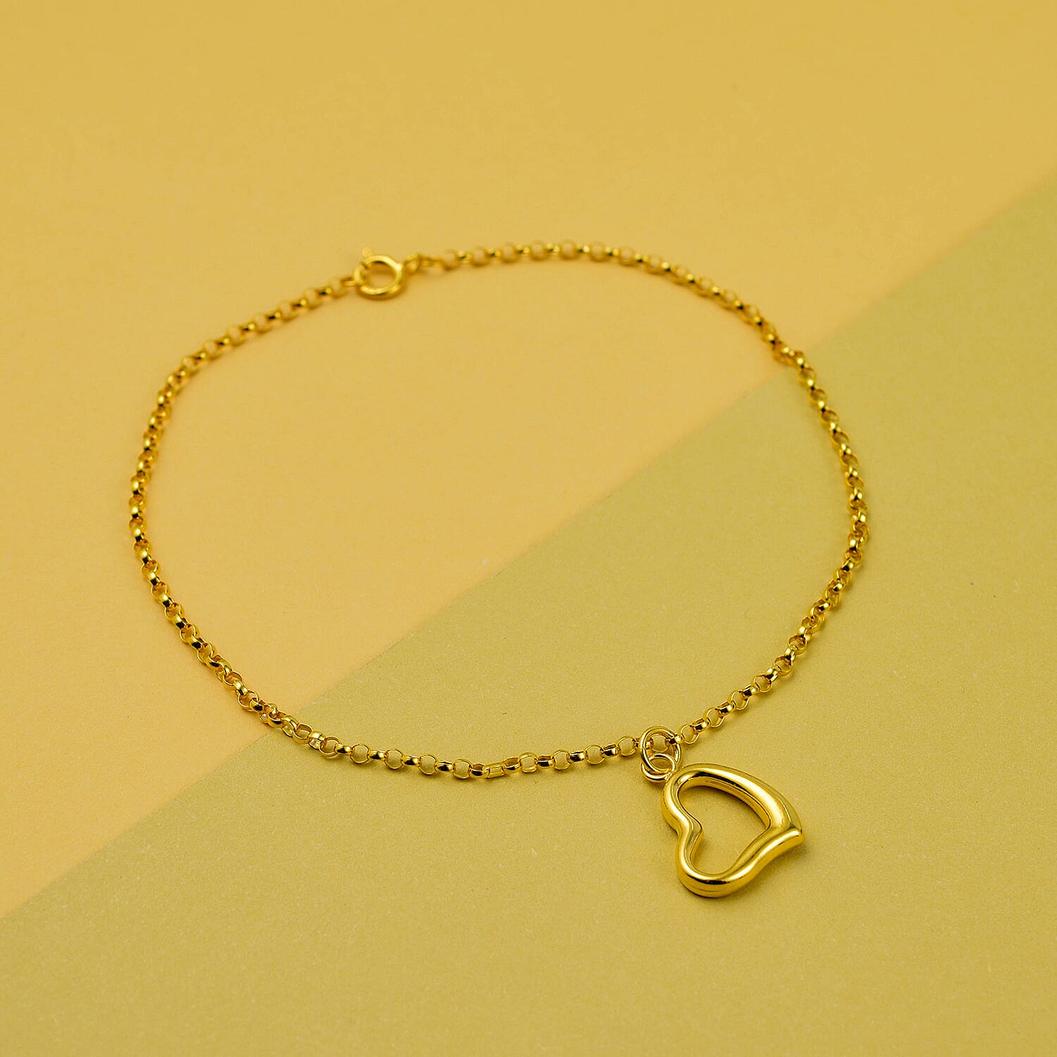 9K Yellow Round Belcher Heart Gold Bracelet (Size - 7)