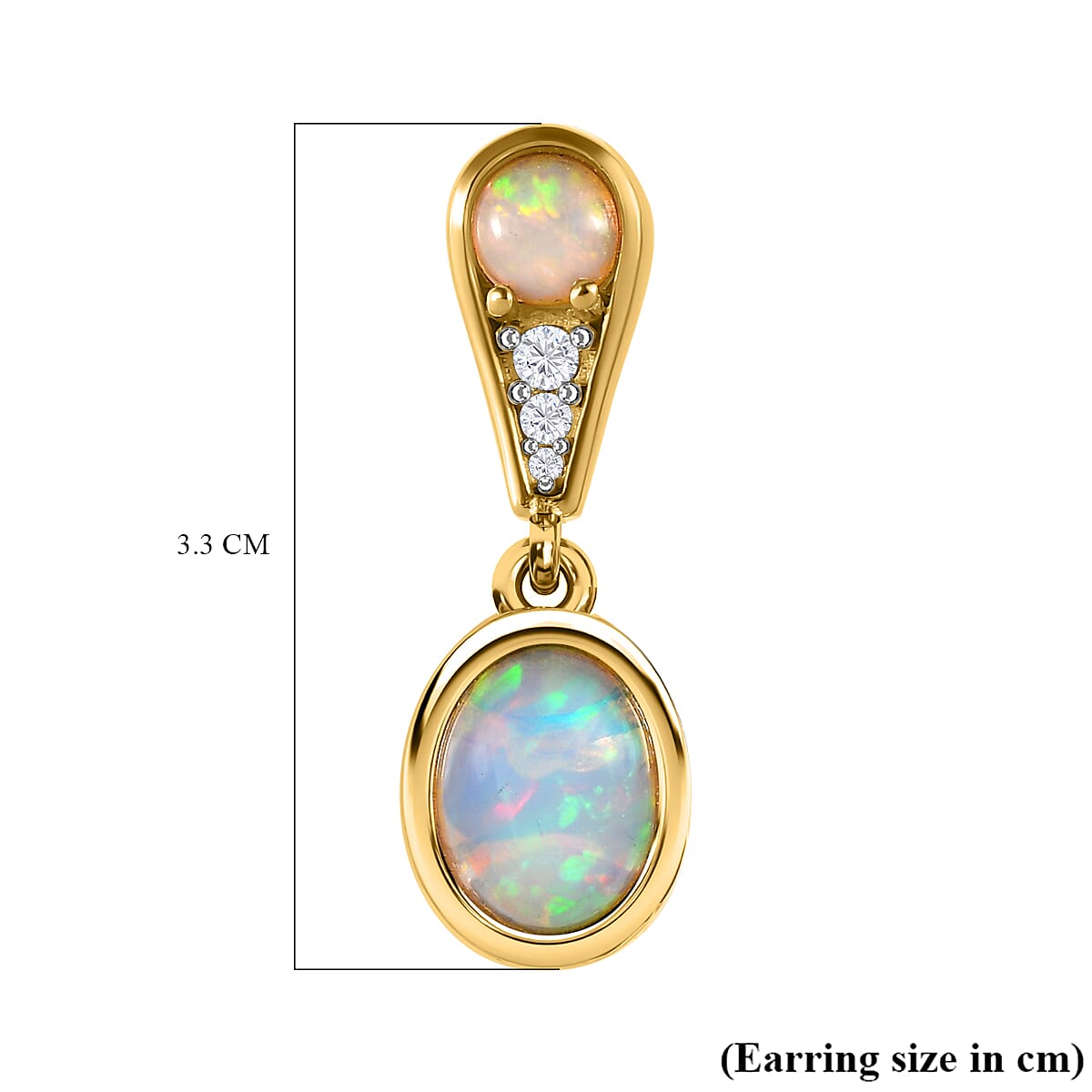 Ethiopian Welo Opal & Natural Zircon Dangle Earrings in 18K Yellow Gold Vermeil Plated Sterling Silver 2.25 Ct.