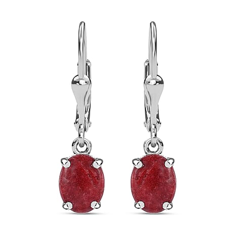 Thulite Solitaire Earrings with Lever Back in Sterling Silver 3.08 Ct.