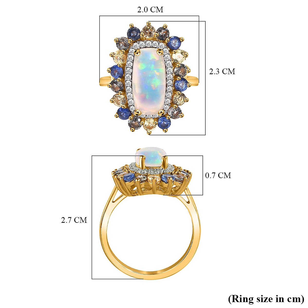 Ethiopian Welo Opal, Multi Sapphire & Natural Zircon Ring in 18K Yellow Gold Vermeil Plated Sterling Silver 3.31 Ct.
