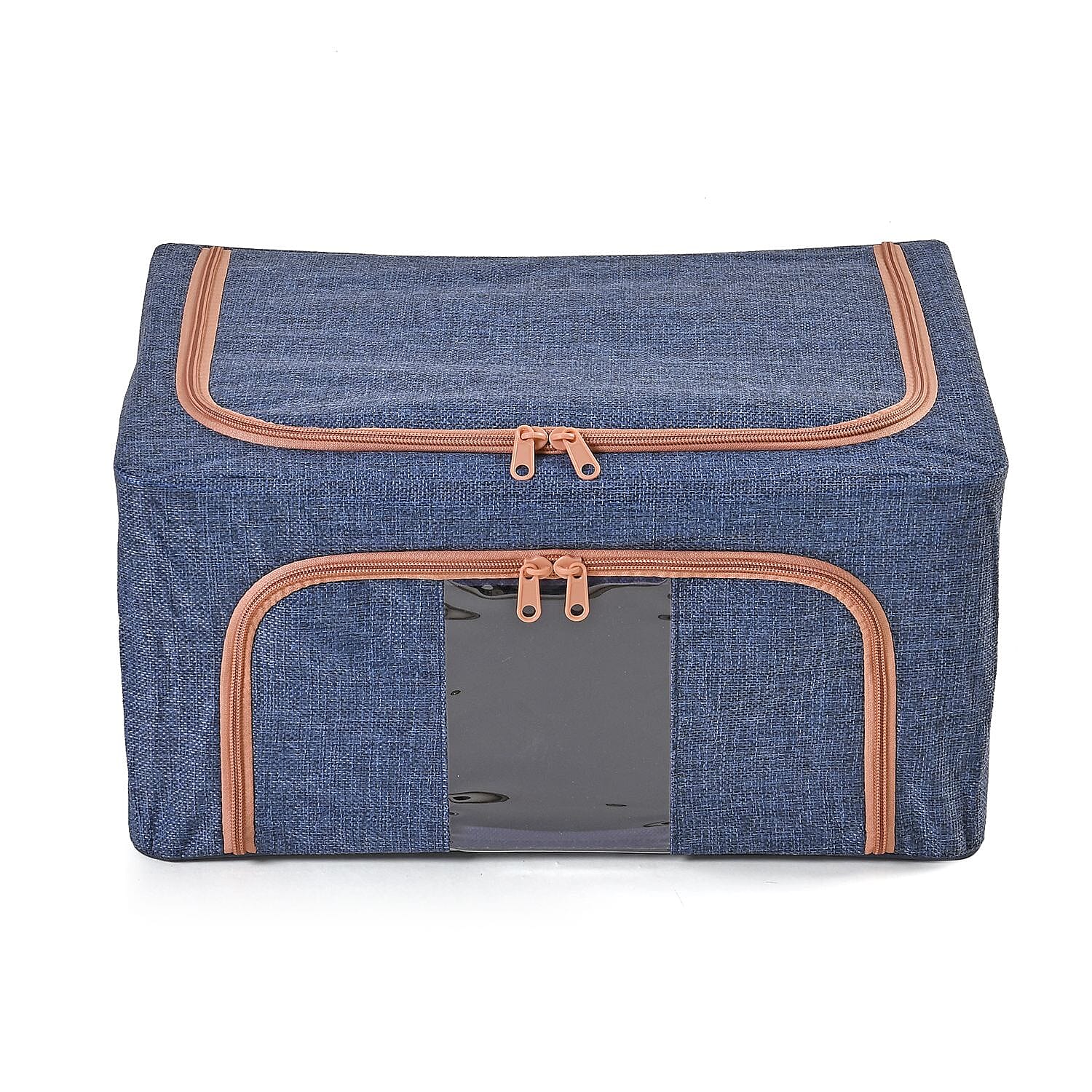 Set of 2 Faux Linen Storage Box with Metal Frame (Size 50x40x32 cm) - Navy