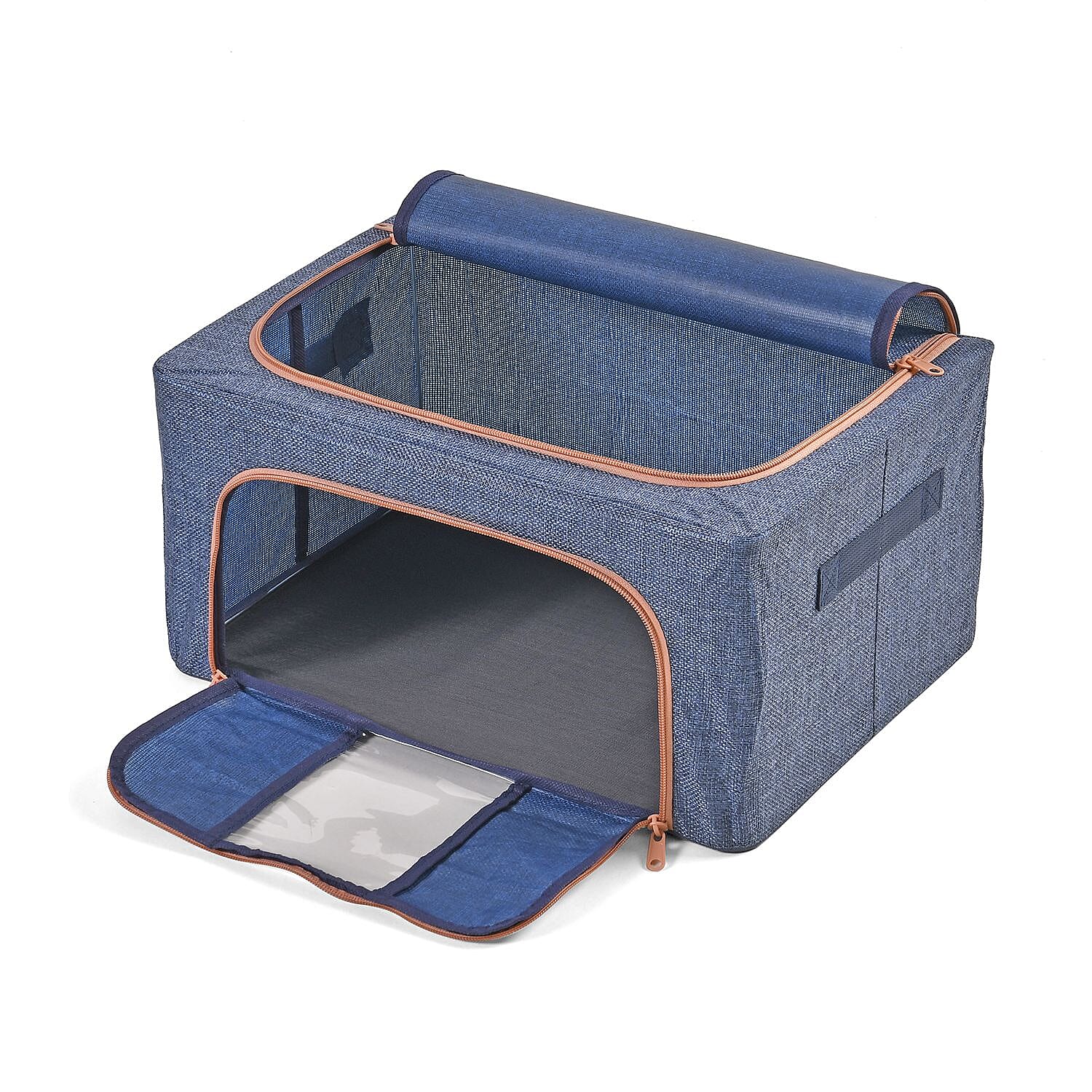 Set of 2 Faux Linen Storage Box with Metal Frame (Size 50x40x32 cm) - Navy
