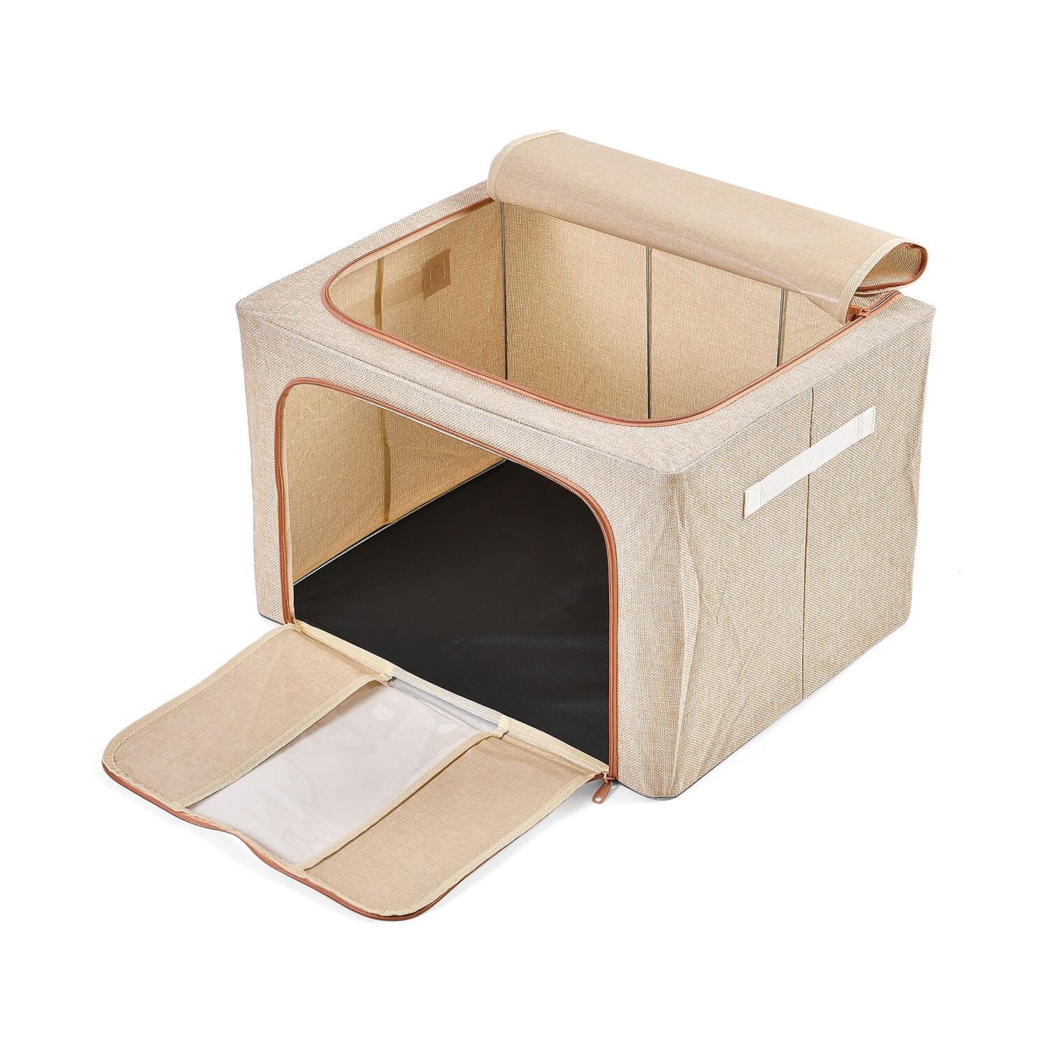 Set of 2 Faux Linen Storage Box with Metal Frame (Size 50x40x32 cm) - Stone