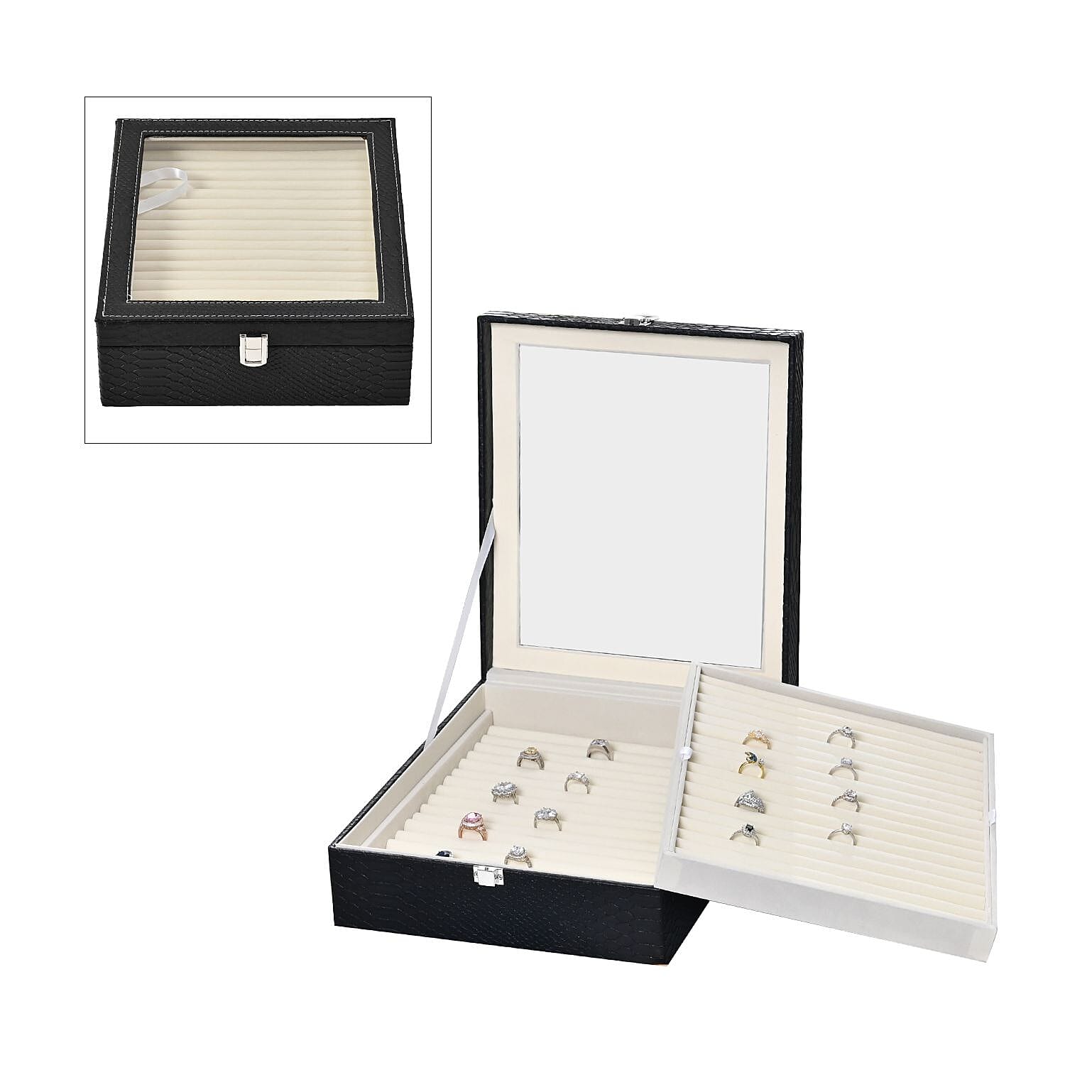 Dragon Skin 2 Layer Elegant Ring Box (Size 30x27x8 cm) - Black