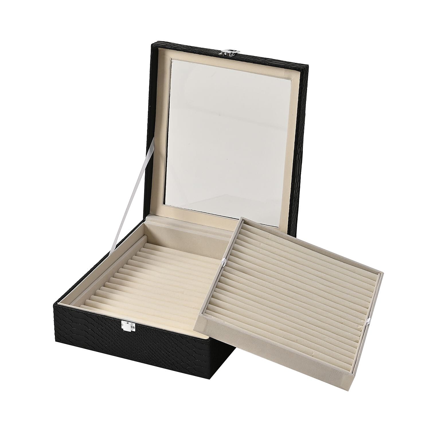 Dragon Skin 2 Layer Elegant Ring Box (Size 30x27x8 cm) - Black