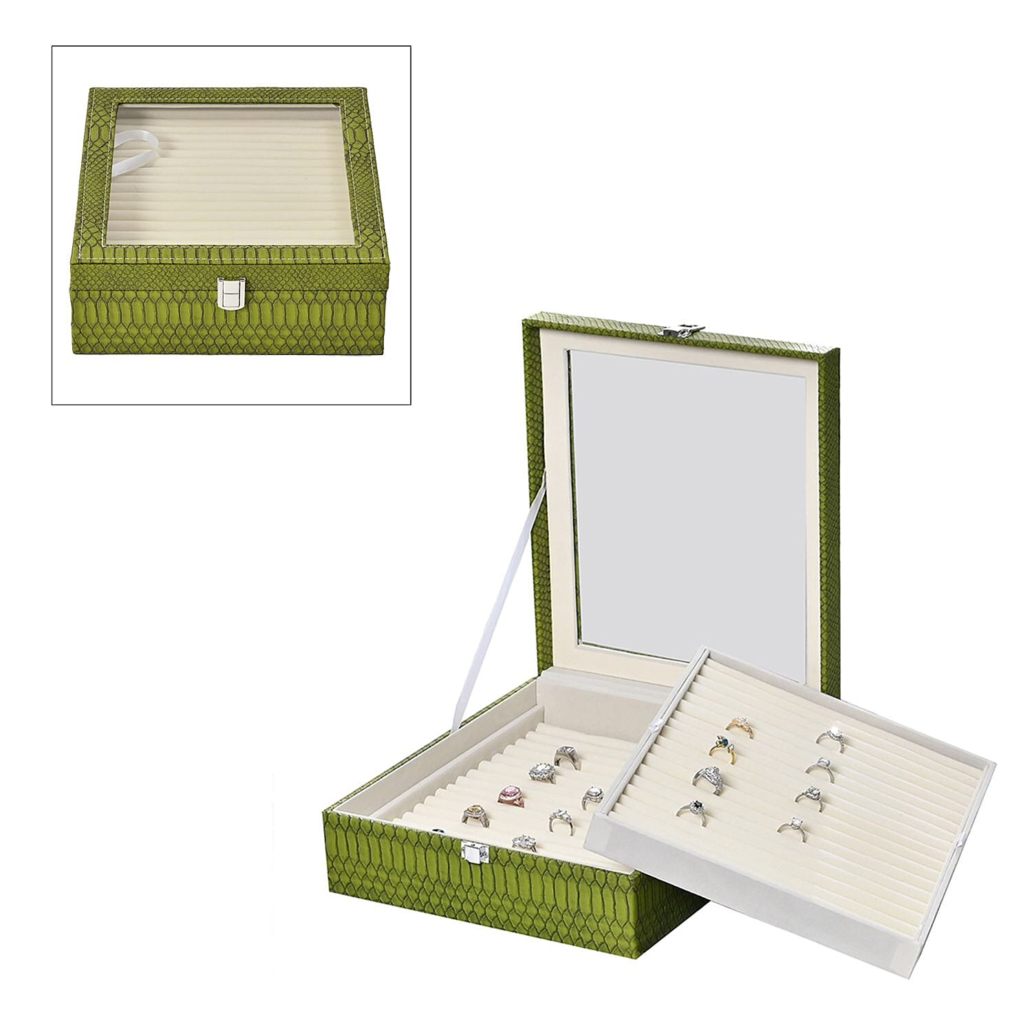 Dragon Skin 2 Layer Elegant Ring Box (Size 30x27x8 cm) - Green