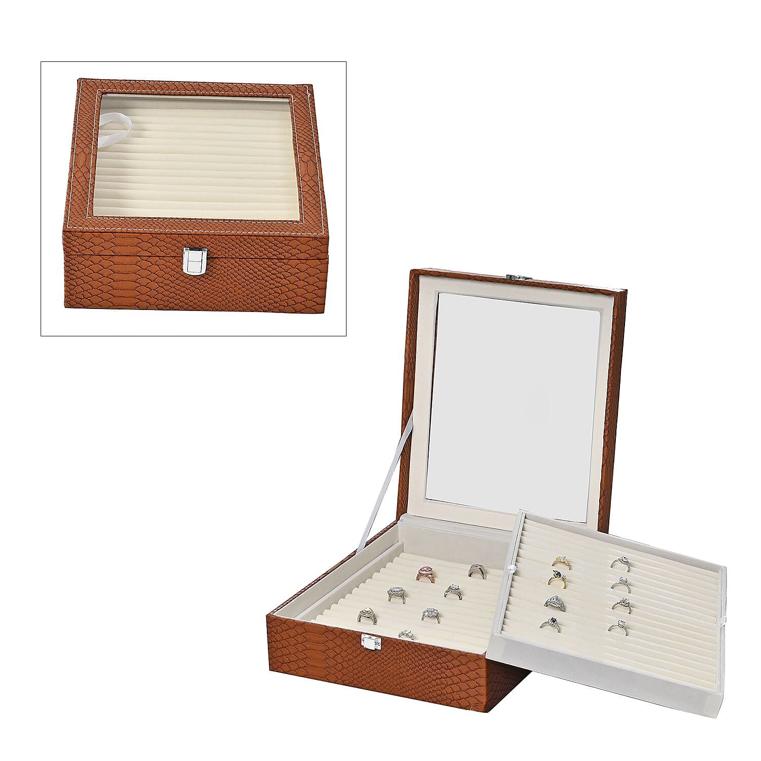 Dragon Skin 2 Layer Elegant Ring Box (Size 30x27x8 cm) - Brown