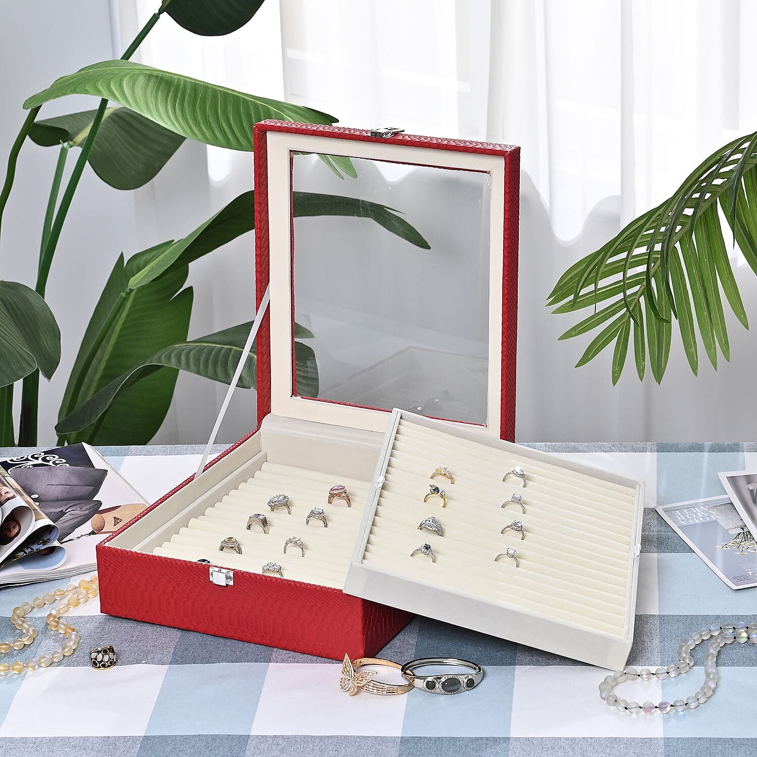 Dragon Skin 2 Layer Elegant Ring Box (Size 30x27x8 cm) - Burgundy