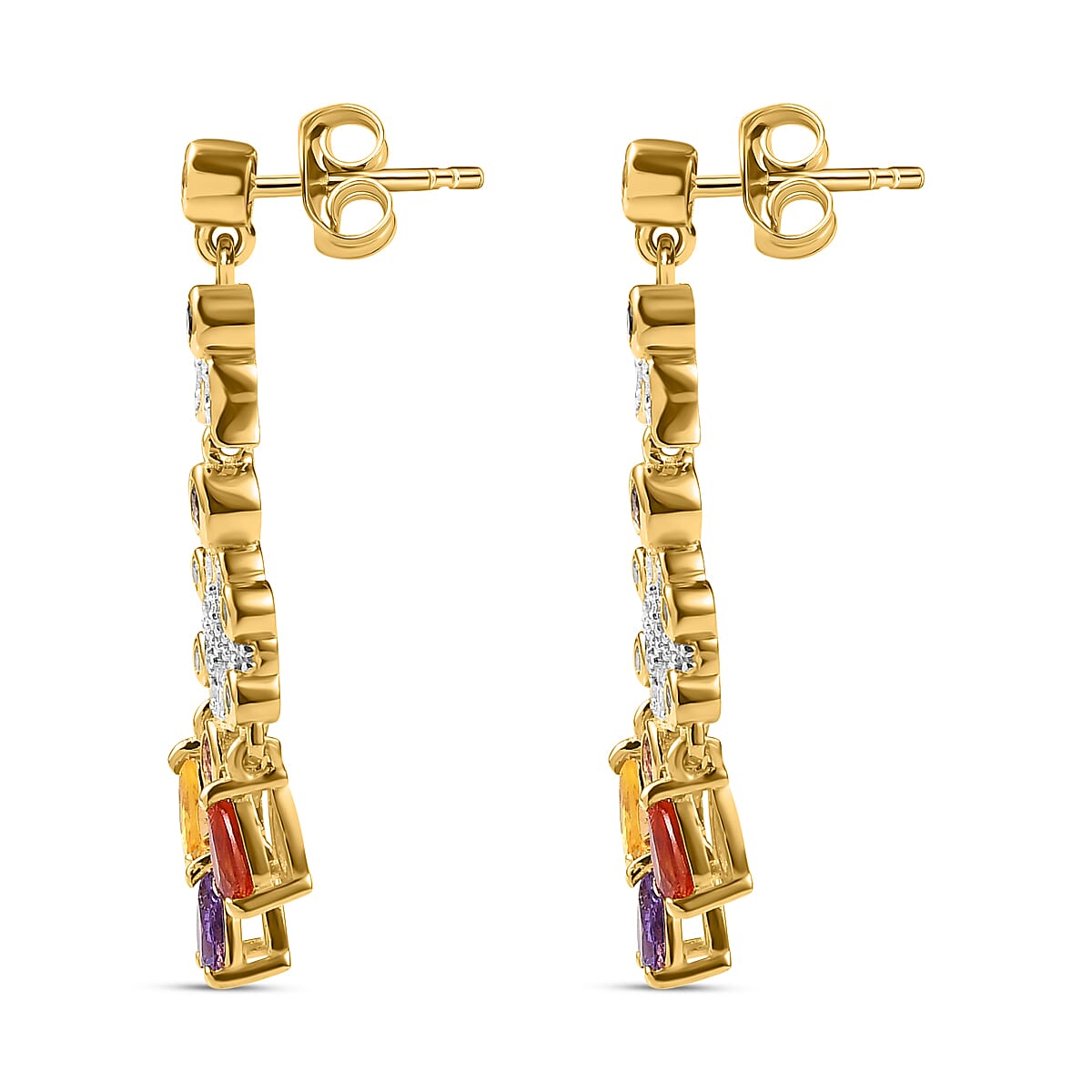 Multi Sapphire and Natural Zircon Dangle Earrings in Vermeil Yellow Gold Plated Sterling Silver 2.23 Ct, Silver Wt. 5.00 Gms