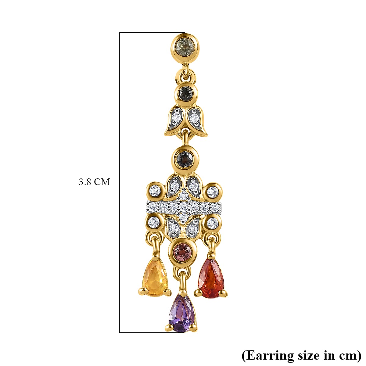 Multi Sapphire and Natural Zircon Dangle Earrings in Vermeil Yellow Gold Plated Sterling Silver 2.23 Ct, Silver Wt. 5.00 Gms