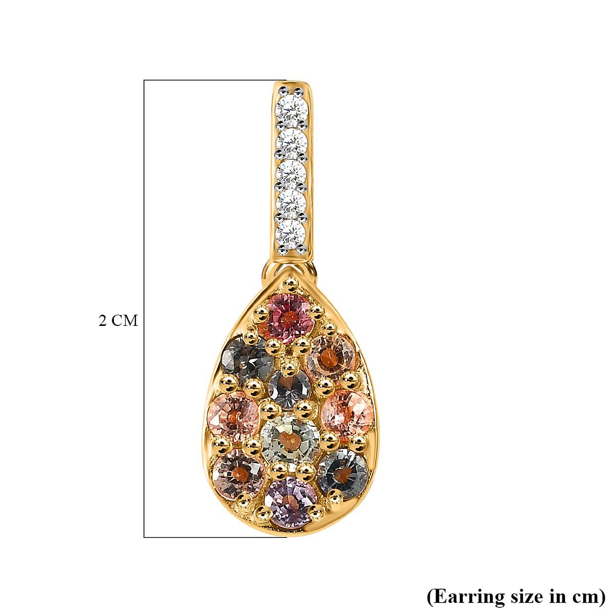 Multi Sapphire and Natural Zircon Earrings in 18K Yellow Gold Vermeil Plated Sterling Silver 1.41 Ct.