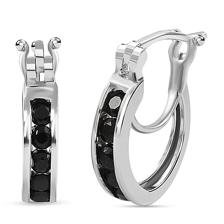 Boi Ploi Black Spinel Hoop Earrings in Platinum Overlay Sterling Silver