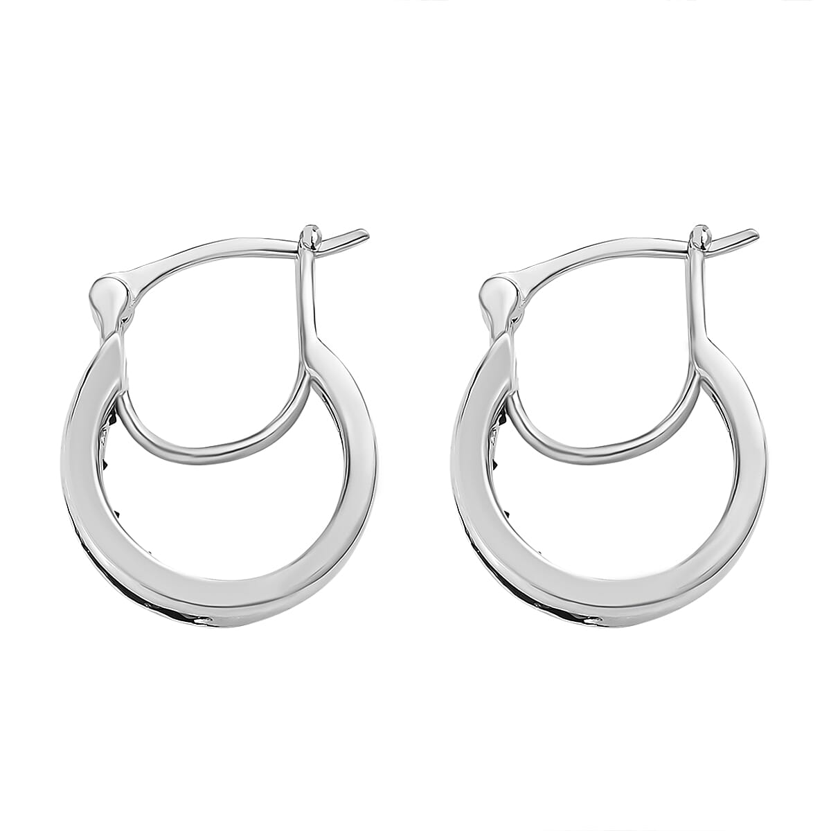 Boi Ploi Black Spinel Hoop Earrings with Clasp in Platinum Overlay Sterling Silver 0.95 Ct.