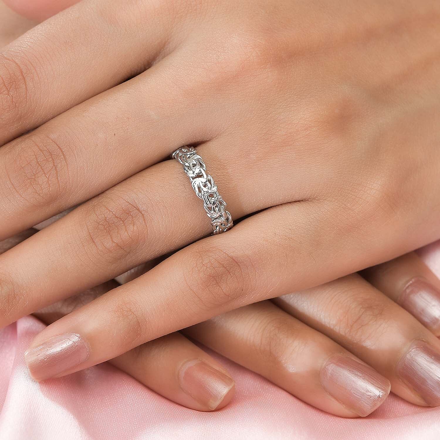 Platinum Overlay Sterling Silver Byzantine Ring, Silver Wt. 4.50 Gms.