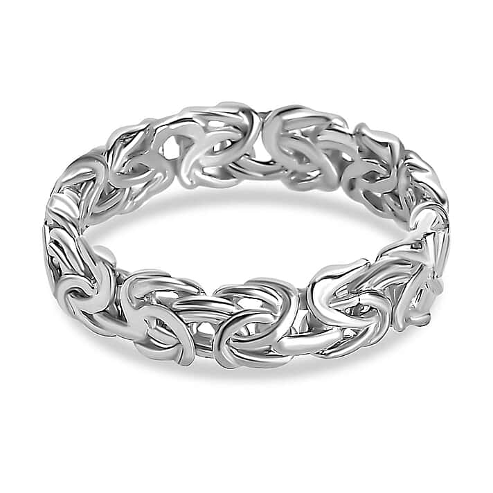 Platinum Overlay Sterling Silver Byzantine Link Wedding Band Ring, Silver Wt. 6.5 Gms