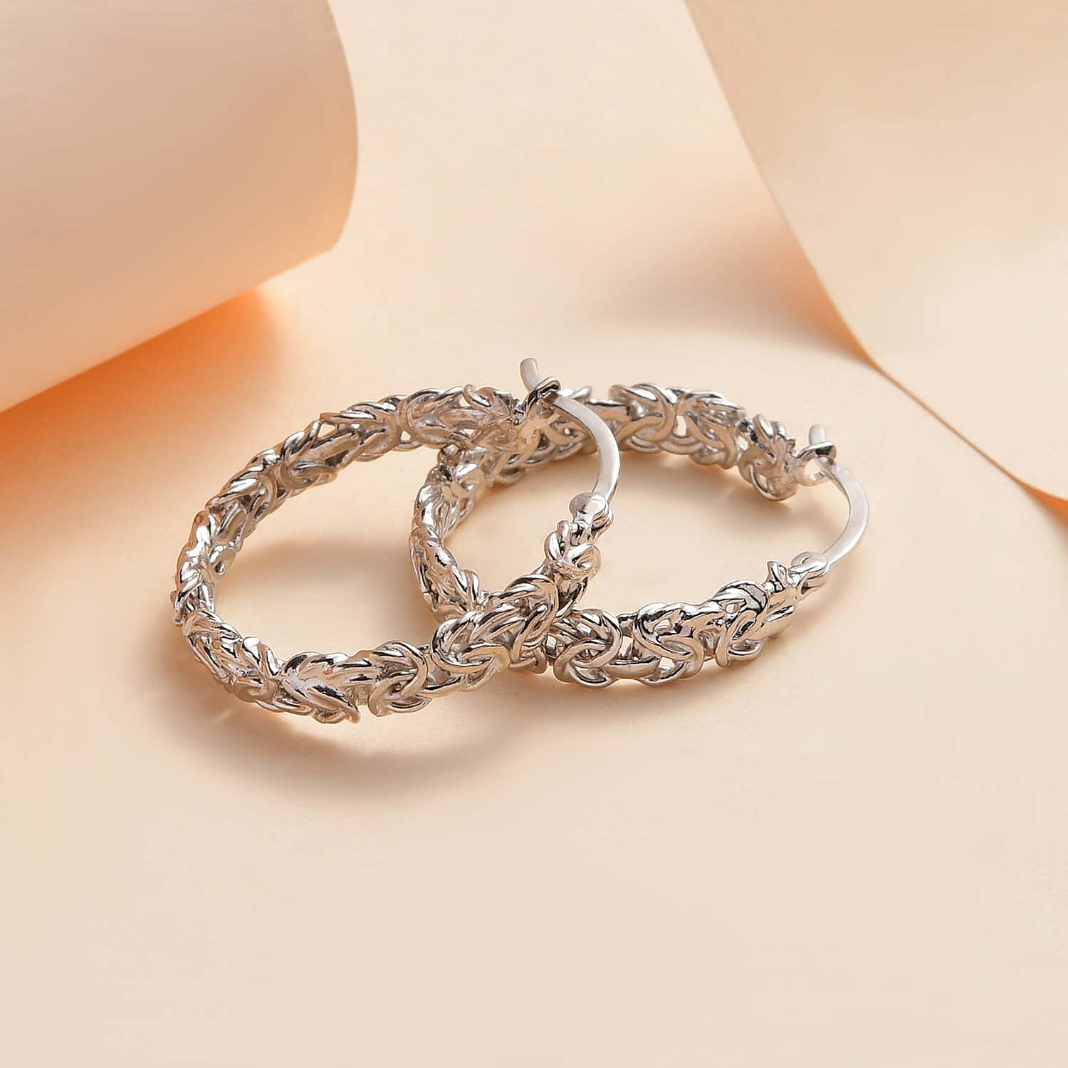 Platinum Overlay Sterling Silver Byzantine Earrings, Silver Wt. 6.00 Gms