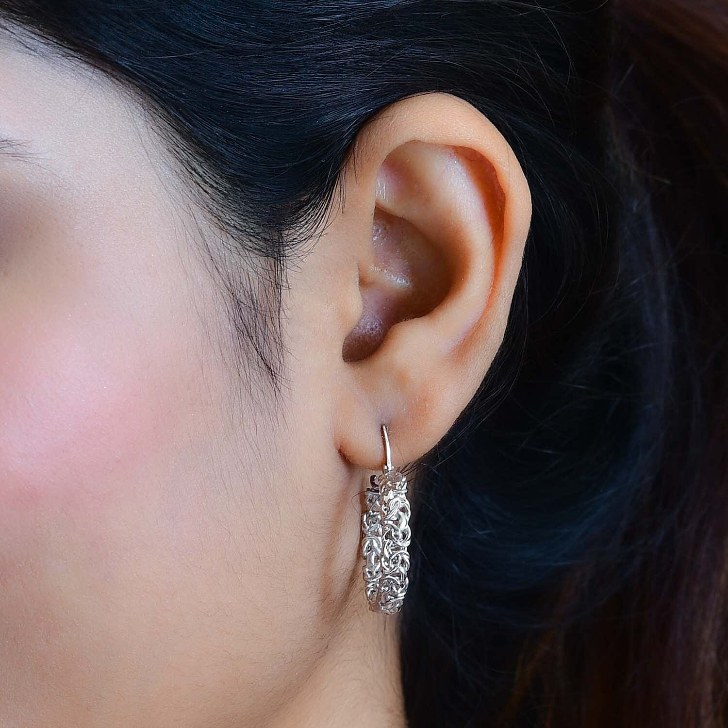 Platinum Overlay Sterling Silver Byzantine Earrings, Silver Wt. 6.00 Gms