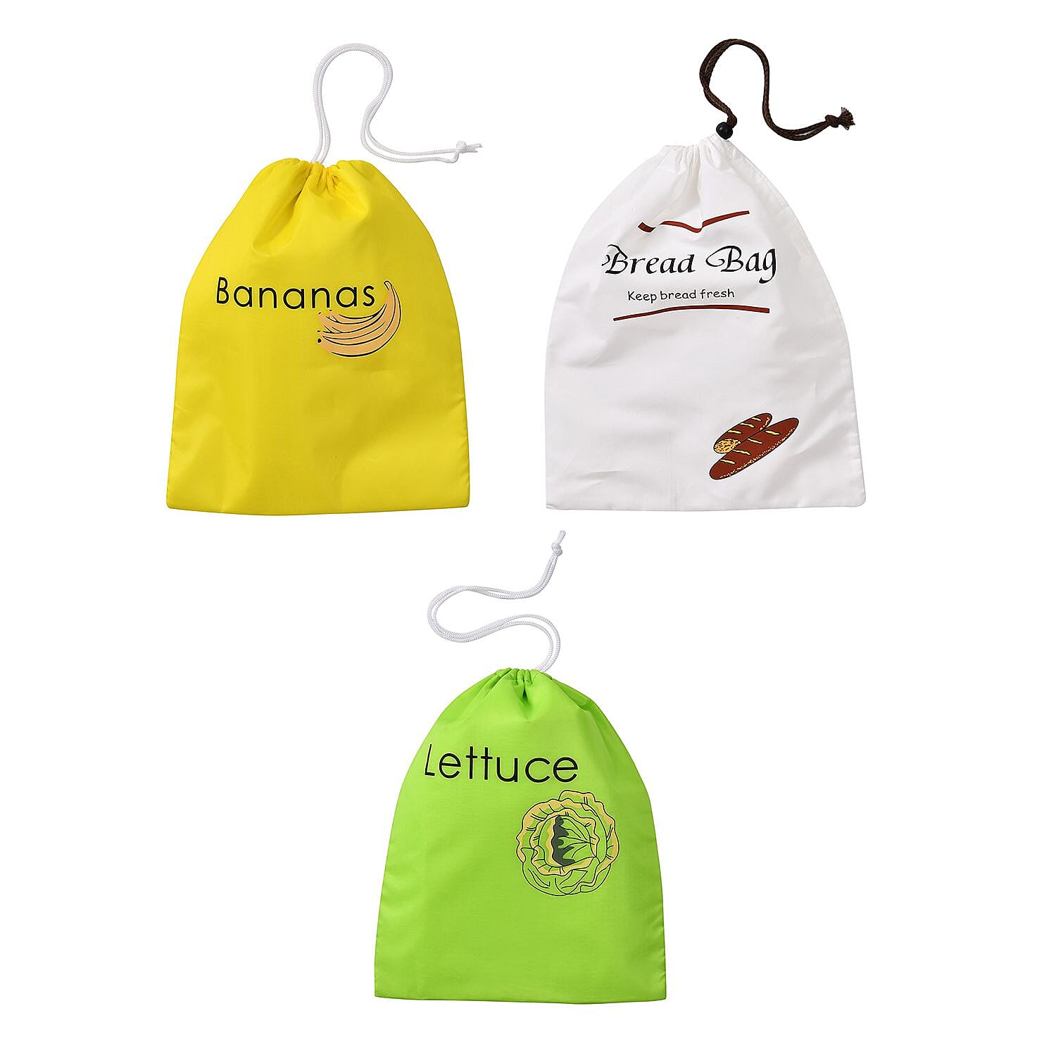 Homesmart Set of 3 Fresh Tie and Bread Bags - Green, Yellow - White Homesmart Set of 3 Fresh Tie and Bread Bags - Green, Yellow - White