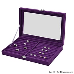 Portable Velvet Ring Box with Glass Window (Half Big & Small Ring Rows) (Size - 29x18x4 cm) - Burgandy