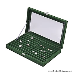 Portable Velvet Ring Box with Glass Window (Half Big & Small Ring Rows) (Size - 29x18x4 cm) - Burgandy