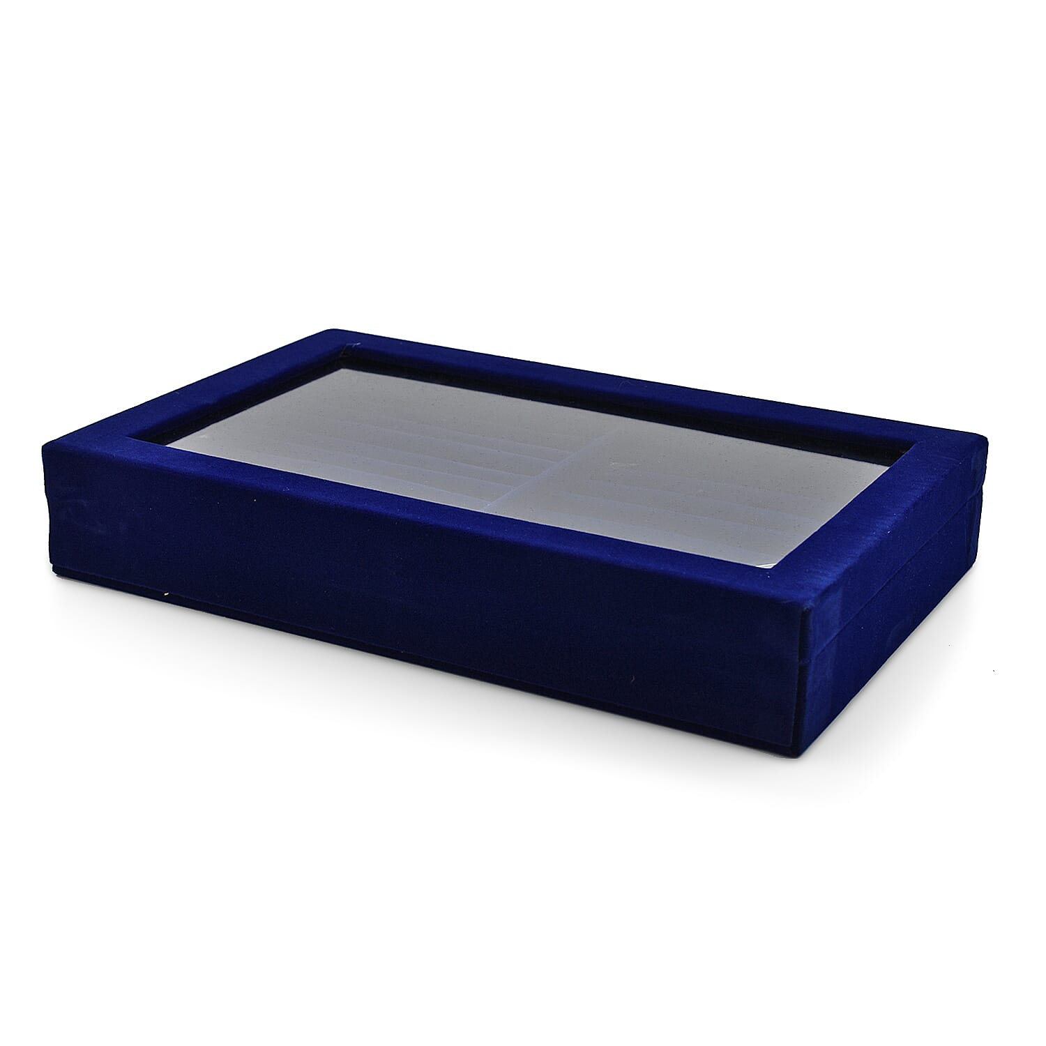 Portable Velvet Ring Box with Glass Window (Half Big & Small Ring Rows) (Size - 29x18x4 cm) - Royal Blue