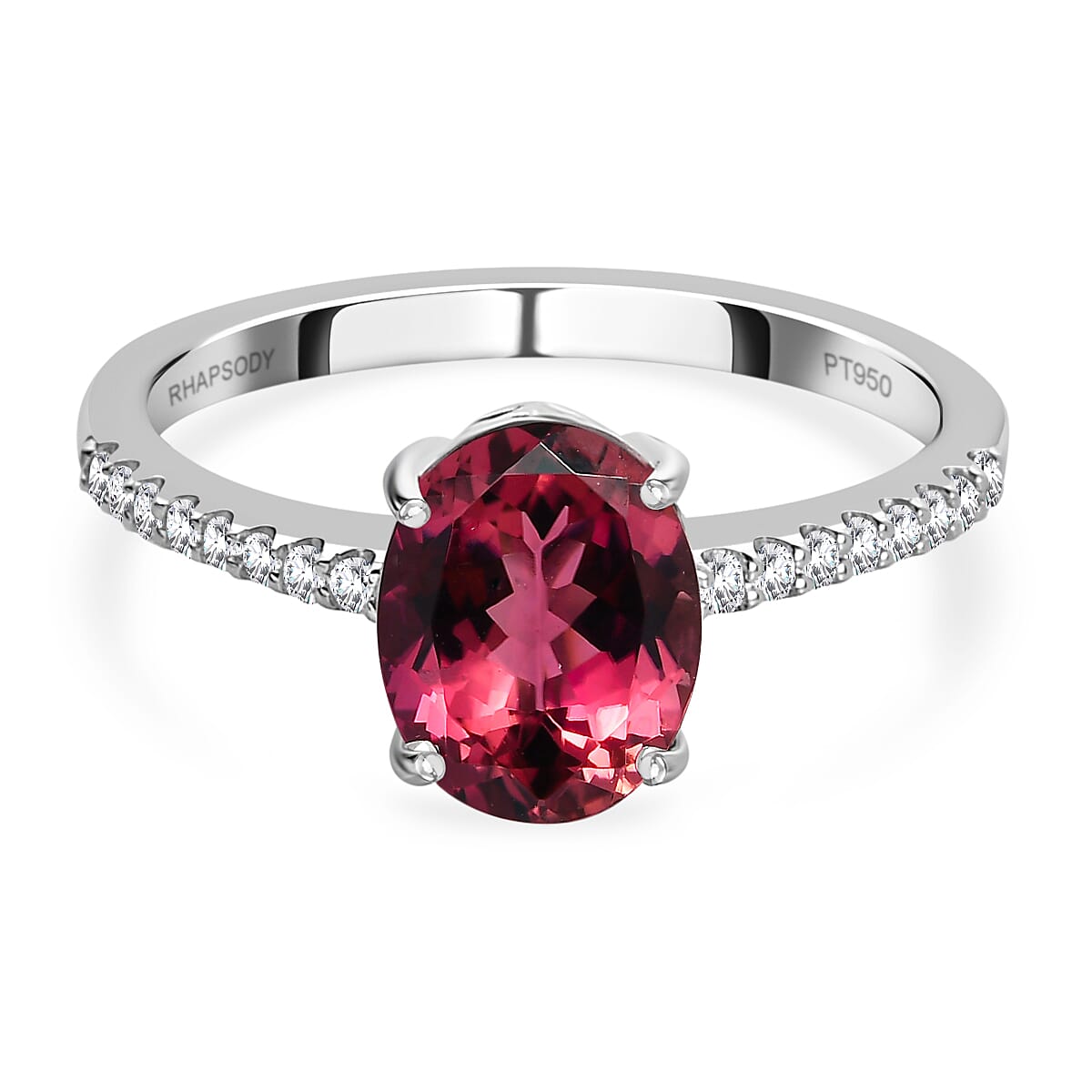 950 Platinum AAAA Rubellite and Diamond (EF-VS2) Solitaire Ring 2.19 Ct