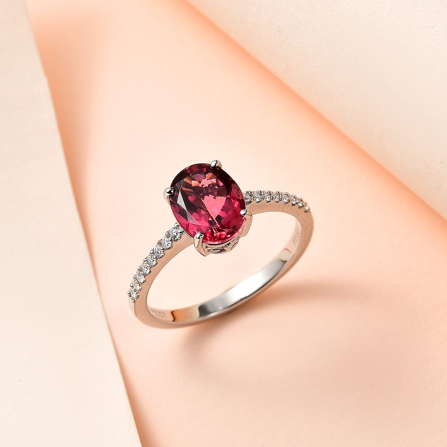 950 Platinum AAAA Rubellite and Diamond (EF-VS2) Solitaire Ring 2.19 Ct