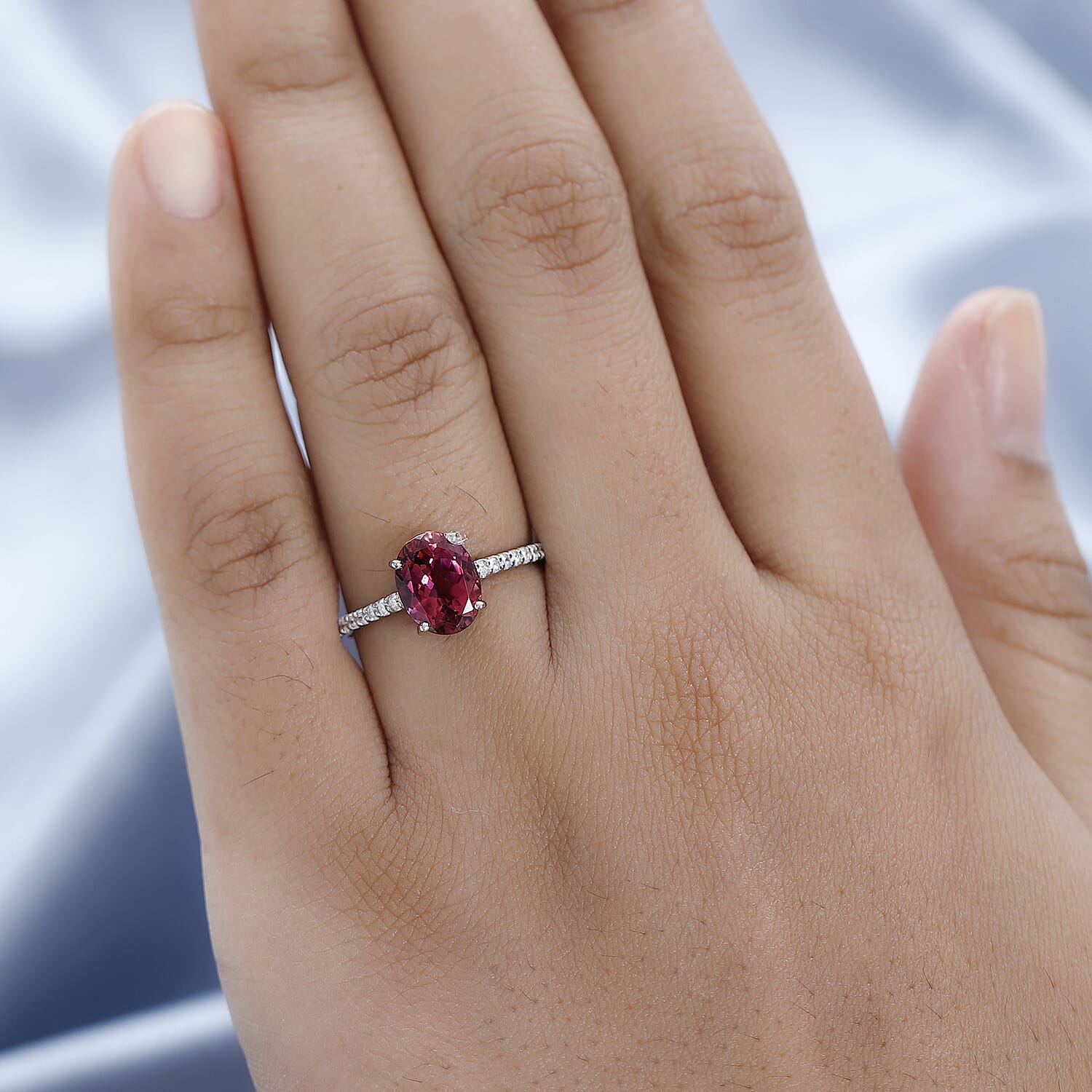 950 Platinum AAAA Rubellite and Diamond (EF-VS2) Solitaire Ring 2.19 Ct