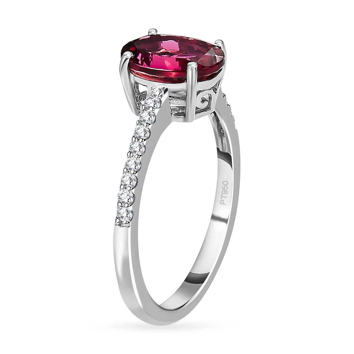 950 Platinum AAAA Rubellite and Diamond (EF-VS2) Solitaire Ring 2.19 Ct