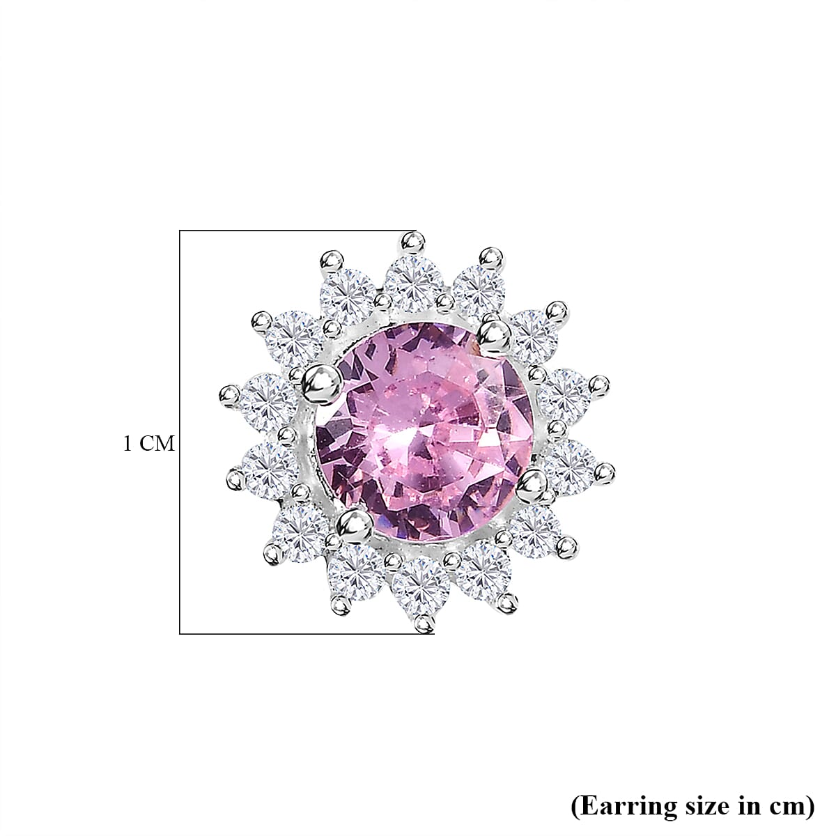 NY Closeout - Cubic Zirconia Pink Sapphire and Simulated Diamond Halo Stud Earrings in Sterling Silver