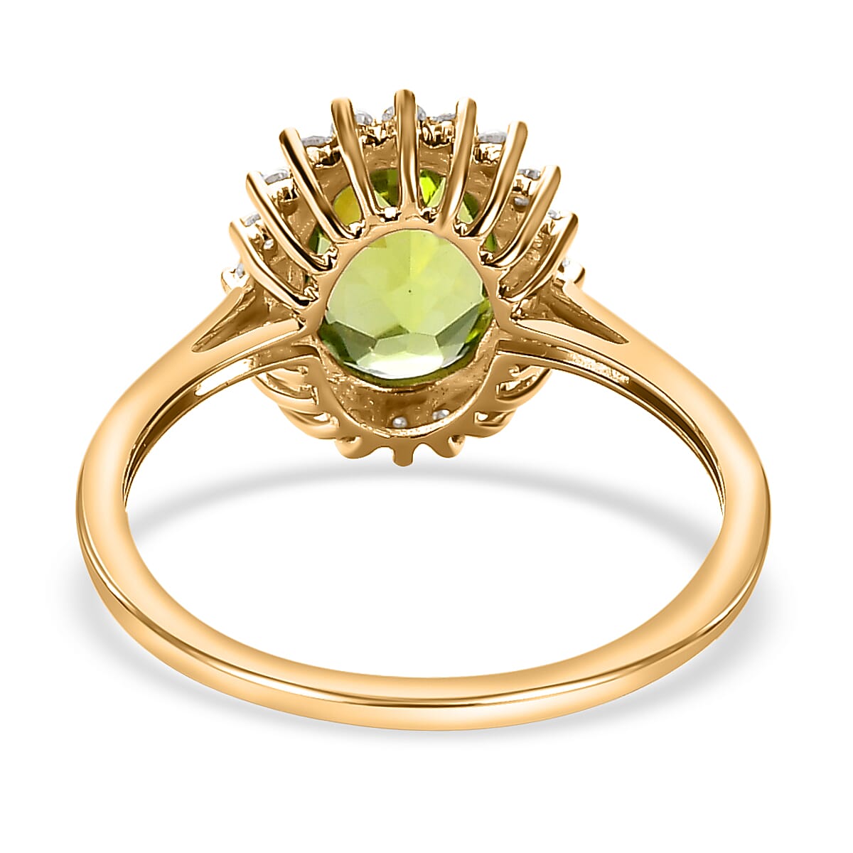 9K Yellow Gold Hebei Peridot & Moissanite Halo Ring 1.90 Ct
