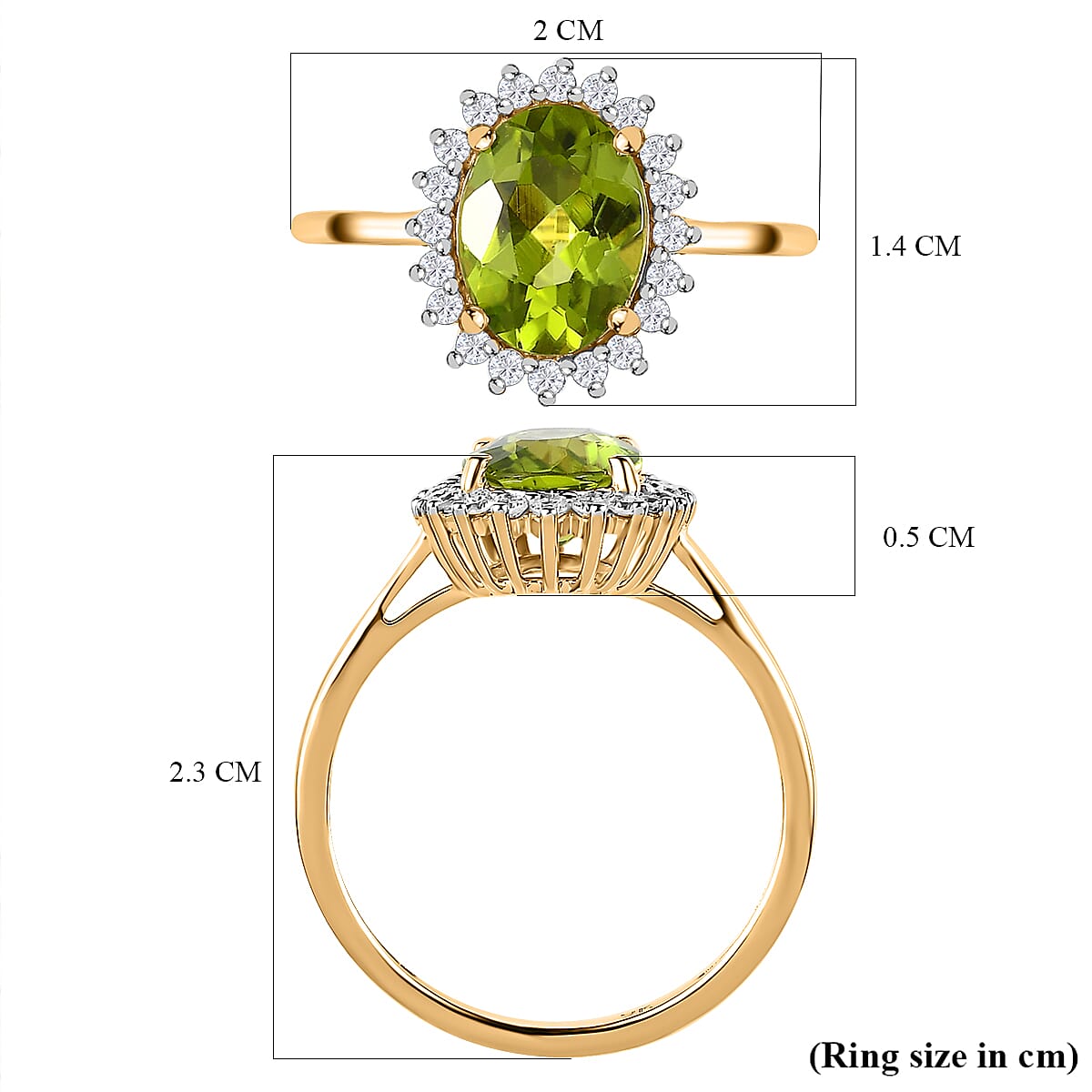 9K Yellow Gold Hebei Peridot & Moissanite Halo Ring 1.90 Ct