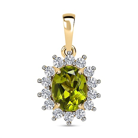 9K Yellow Gold Hebei Peridot & Moissanite Halo Pendant 2.09 Ct 9K Yellow Gold Hebei Peridot & Moissanite Halo Pendant 2.09 Ct