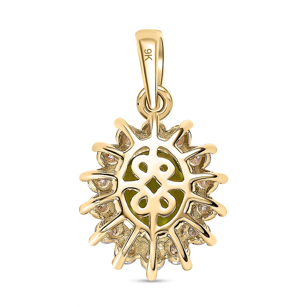 9K Yellow Gold Hebei Peridot & Moissanite Halo Pendant 2.09 Ct