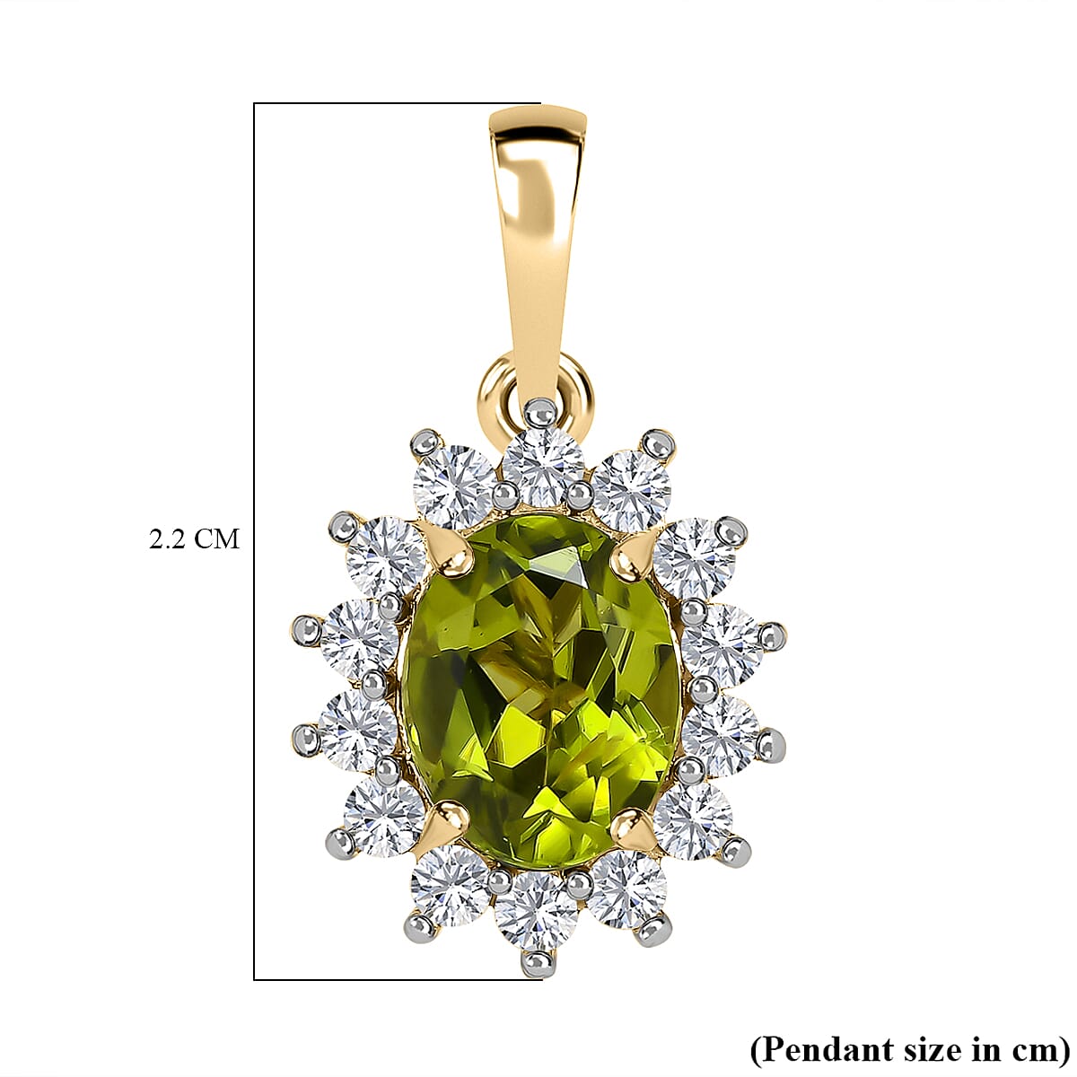 9K Yellow Gold Hebei Peridot & Moissanite Halo Pendant 2.09 Ct