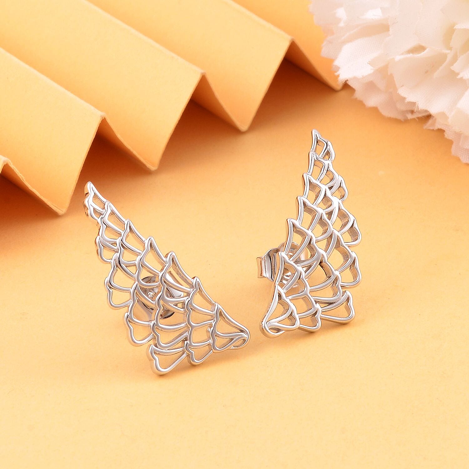 LucyQ Angel Wing Collection - Rhodium Overlay Sterling Silver Earrings
