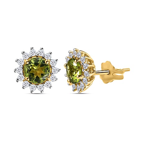 9K Yellow Gold Hebei Peridot & Natural Zircon Halo Earrings 2.35 Ct. 9K Yellow Gold Hebei Peridot & Natural Zircon Halo Earrings 2.35 Ct.