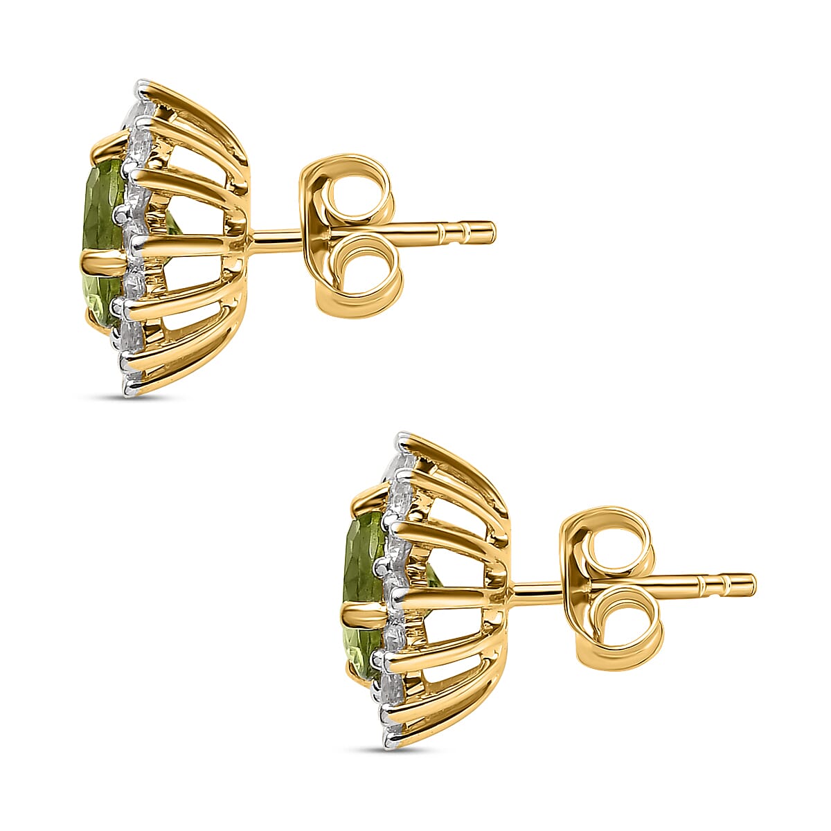 9K Yellow Gold Hebei Peridot & Natural Zircon Halo Earrings 2.35 Ct.
