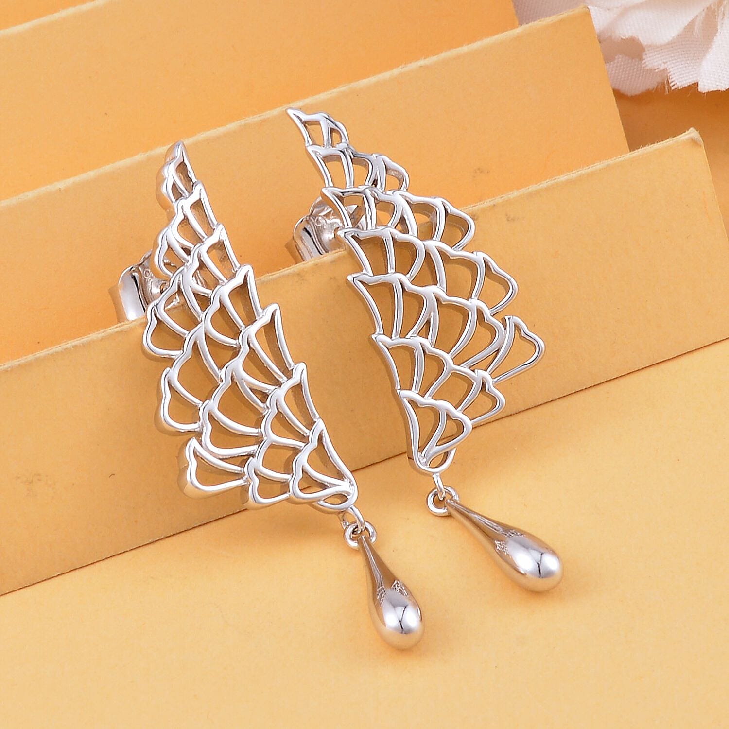 LucyQ Angel Wing Collection - Rhodium Overlay Sterling Silver Earrings, Silver Wt 7.00 Gms