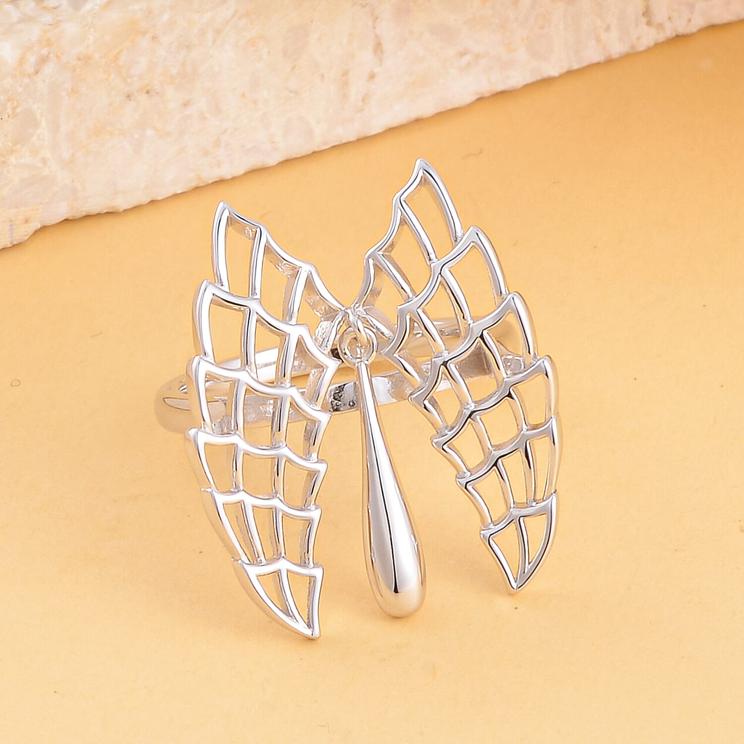 LucyQ Angel Wing Collection - Rhodium Overlay Sterling Silver Ring