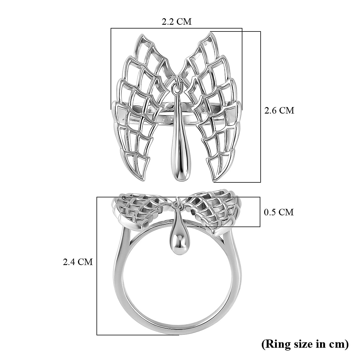 LucyQ Angel Wing Collection - Rhodium Overlay Sterling Silver Ring