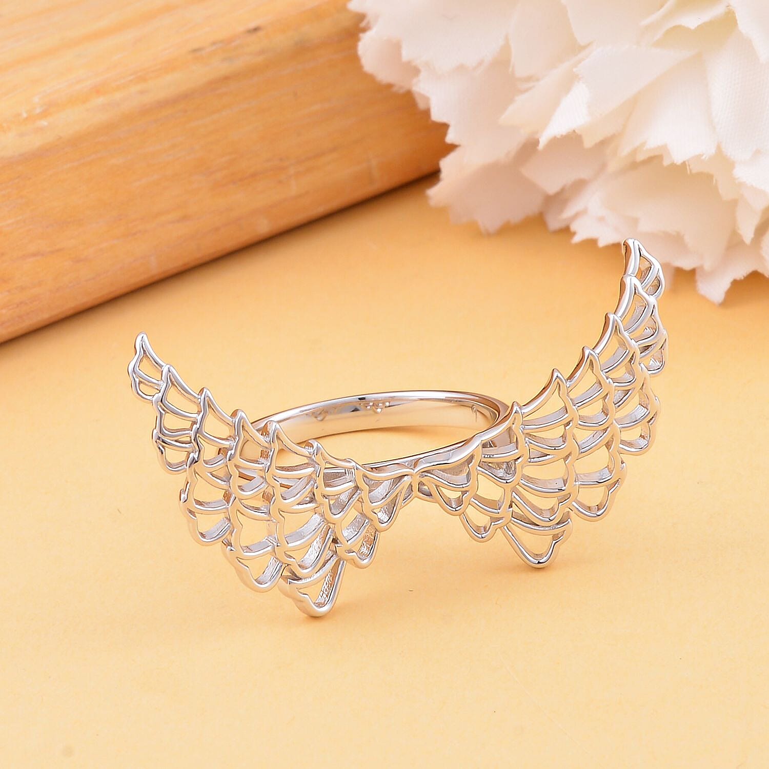 LucyQ Angel Wing Collection - Rhodium Overlay Sterling Silver Ring